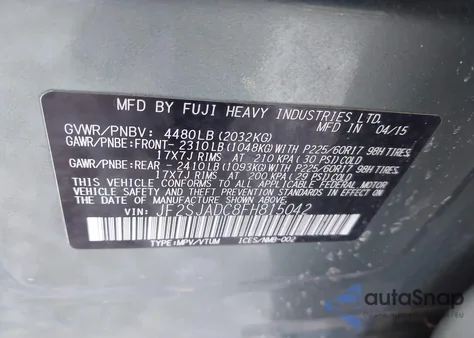 2015 Subaru Forester 2.5I Premium из США, поврежденный, VIN JF2SJADC8FH815042